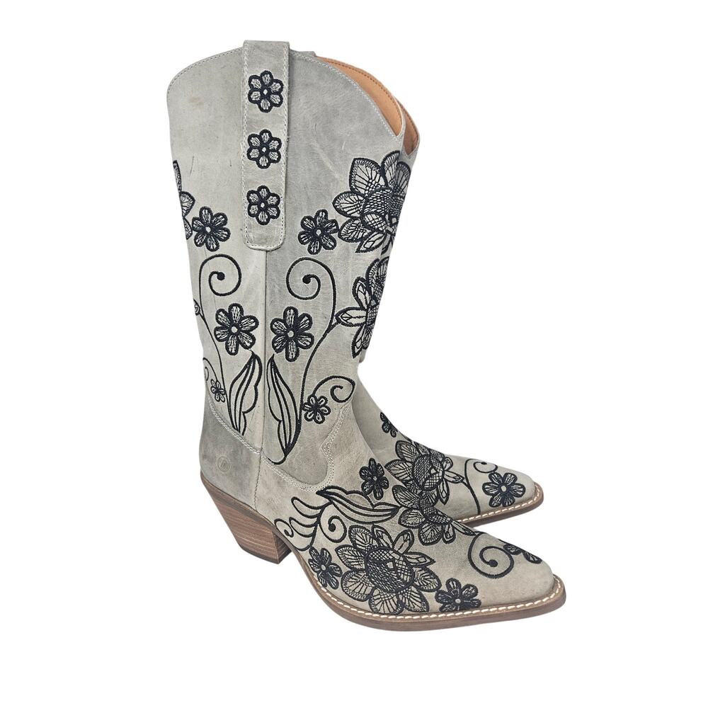 NEW Dingo 7 Gray Black Flower Embroidered Western Boot Swing Leather Cowgirl